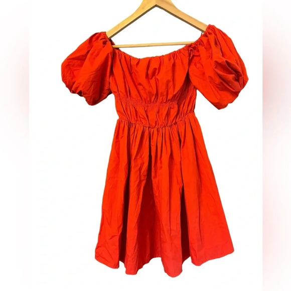 Abercrombie & Fitch Red Short Puff Sleeve Elastic Waist Short Scarlet Dress Sm - Picture 1 of 5